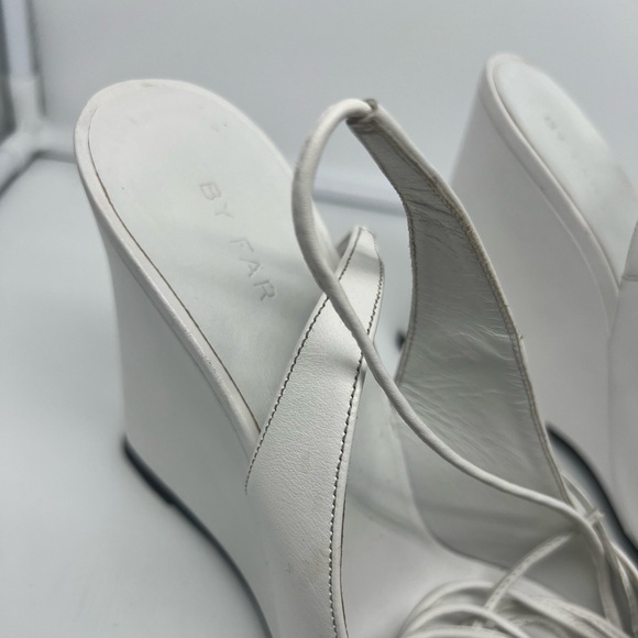 BY FAR Vaughn White Nappa Leather Wedge Gladiator Lace Up Pointed Heels sz 40 - Picture 8 of 13